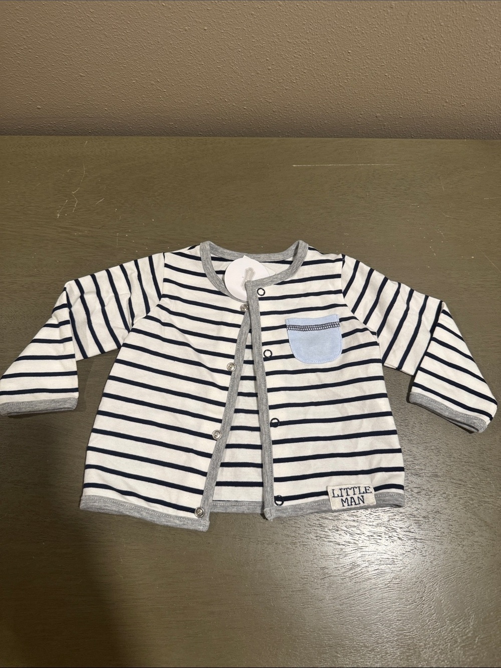 NWT Mud Pie Navy & White Striped Baby Top “Little Man” 3-6M